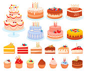 Cartoon cakes vector set