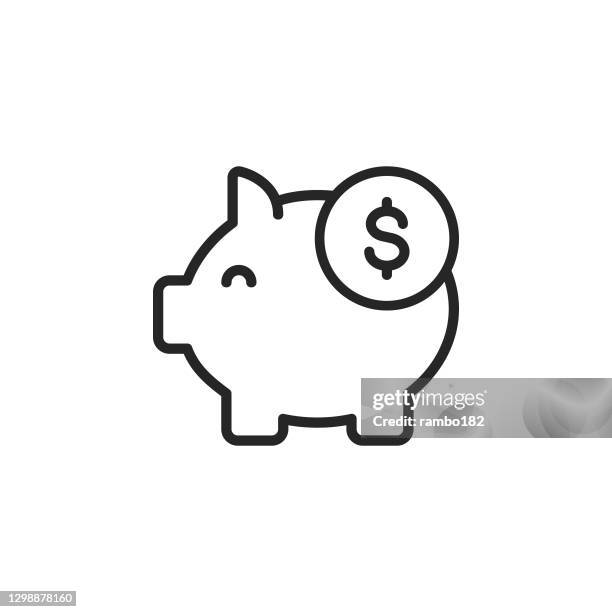 piggy bank, sparlinie vektor-symbol. bearbeitbarer strich. pixel perfekt. für mobile und web. - dollar sign stock-grafiken, -clipart, -cartoons und -symbole