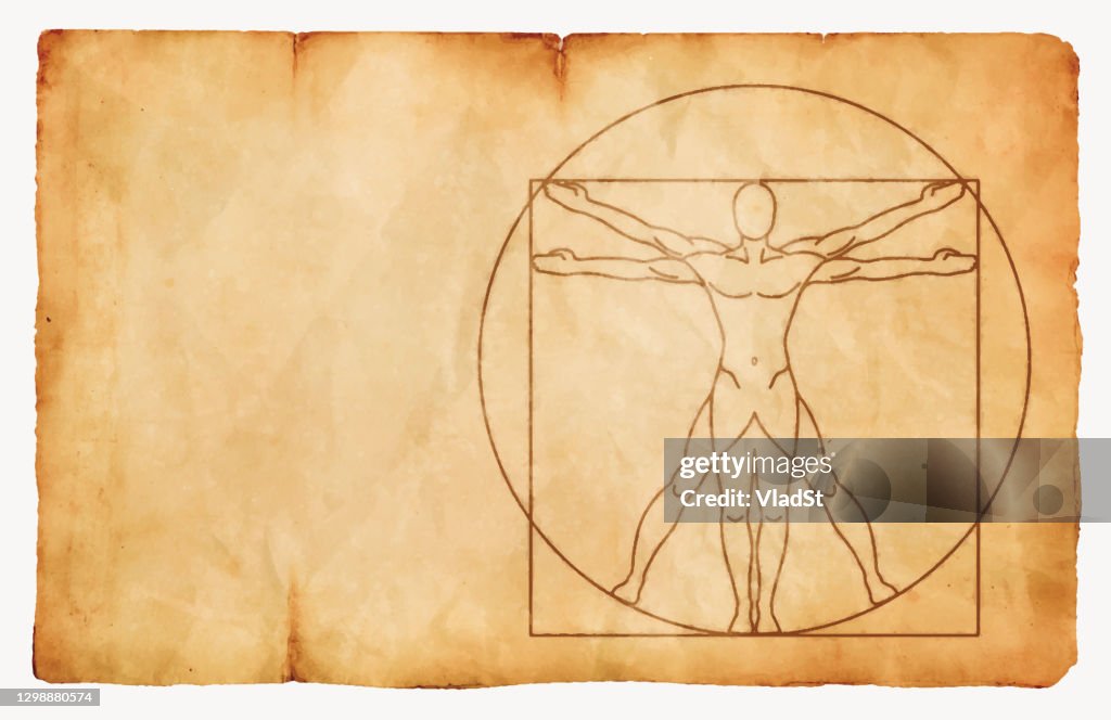 Vitruvian Man Inkt op papier Vintage Achtergrond