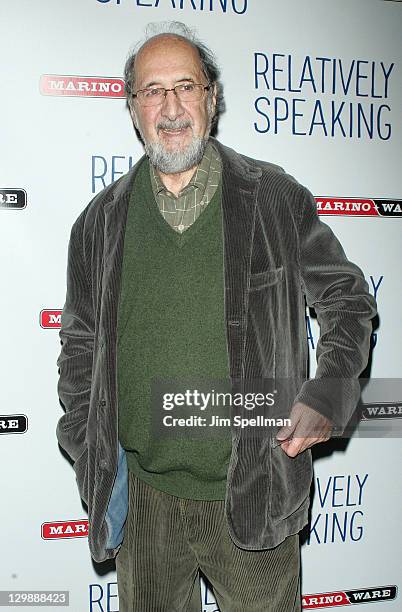 Actor Richard Libertini attends the "Relatively Speaking" opening night after party at the Brooks Atkinson Theatre on October 20, 2011 in New York...