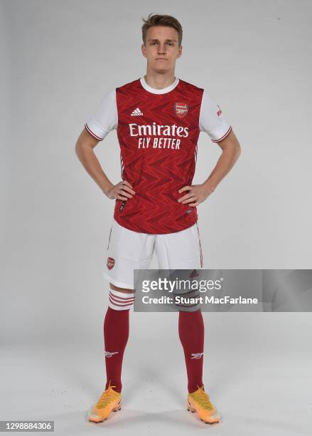 Arsenal unveil new loan signing Martin Odegaard at London Colney on January 27, 2021 in St Albans, England.