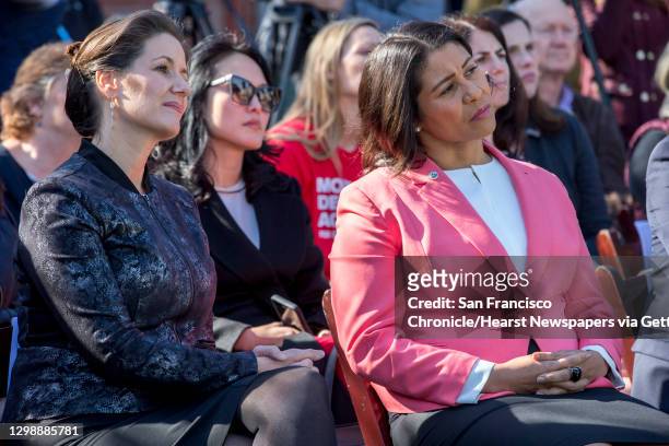 Oakland Mayor Libby Schaaf and Board of Supervisors president London Breed are present as Catherine Stefani is sworn in as District 2 supervisor at...