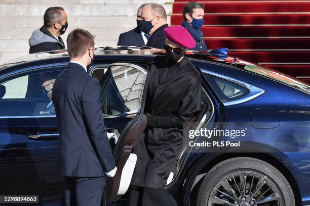 Princess Charlene of Monaco and Prince Albert II of Monaco attend the Sainte Devote Ceremony on January 27, 2021 in Monaco, Monaco. Sainte Devote is...