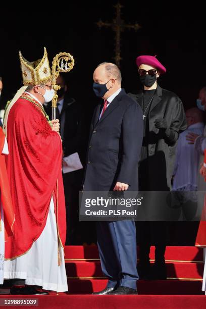 Princess Charlene of Monaco and Prince Albert II of Monaco attend the Sainte Devote Ceremony on January 27, 2021 in Monaco, Monaco. Sainte Devote is...