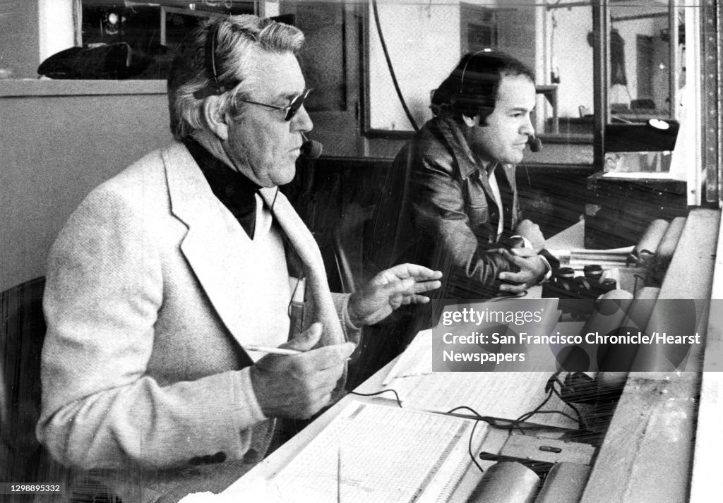 Lon Simmons and Joe Angel in the San Francisco Giants broadcast... News Photo - Getty Images