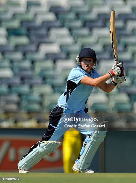 Alex Blackwell of the Breakers bats during the Women's Twenty20 match between the West Australia Fury and the New South Wales Breakers at WACA on...