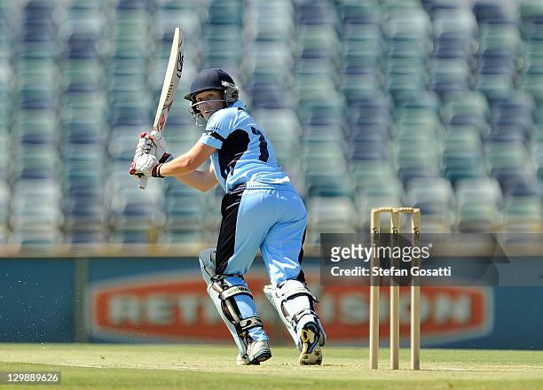 Alyssa Healy of the Breakers bats during the Women's Twenty20 match between the West Australia Fury and the New South Wales Breakers at WACA on...