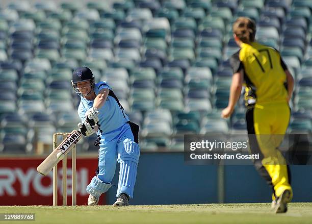 Alex Blackwell of the Breakers bats during the Women's Twenty20 match between the West Australia Fury and the New South Wales Breakers at WACA on...