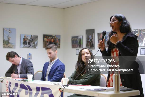 District 3 candidates, from left, Logan Bowers, Zachary DeWolf, Ami Nguyen and incumbent Kshama Sawant particpate in a candidate forum hosted by the...