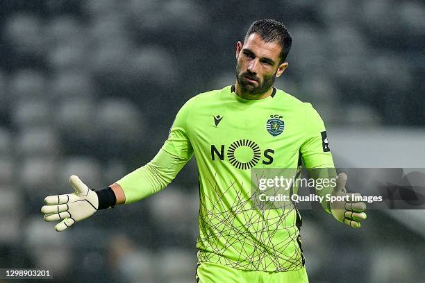 Antonio Adan of Sporting CP reacts during the Liga NOS match between Boavista FC and Sporting CP at Estadio do Bessa Seculo XXI on January 26, 2021...