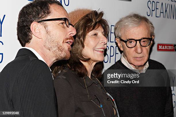 Ethan Coen, Elaine May, and Woody Allen attend the "Relatively Speaking" opening night after party at the Brooks Atkinson Theatre on October 20, 2011...