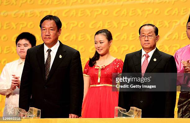 Thai Deputy Prime Minister Kittirat Naranong and Myanmar Vice President U Tin Aung Myint Oo during opening ceremony of the 8th China-ASEAN Expo at...