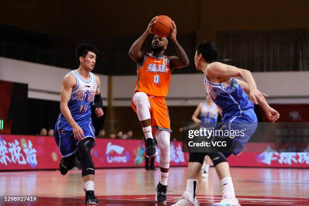 Robert Wilson 'Trae' Golden of Fujian Sturgeons goes to the basket during 2020/2021 Chinese Basketball Association League match between Xinjiang...