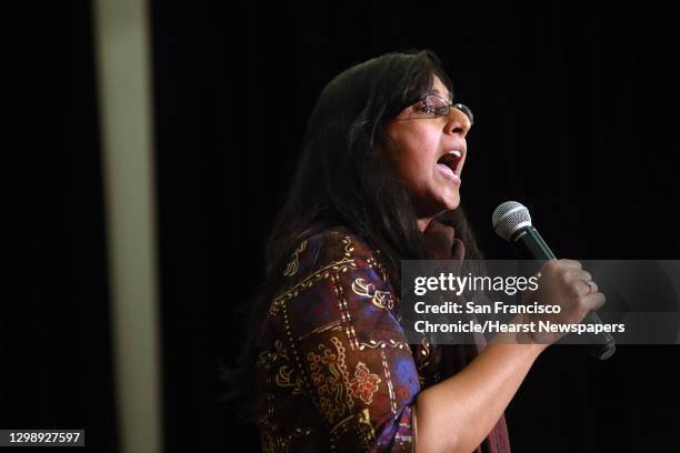 Seattle City Council member Kshama Sawant gives a brief statement of solidarity during a ""Black Lives Matter at School"" rally at Washington Hall,...