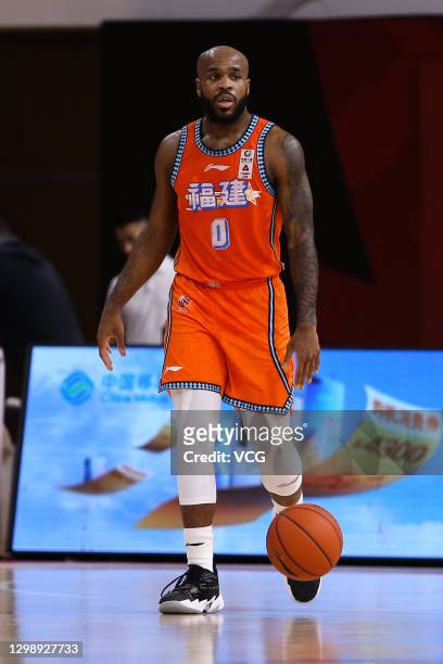 Robert Wilson 'Trae' Golden of Fujian Sturgeons drives the ball during 2020/2021 Chinese Basketball Association League match between Xinjiang Flying...