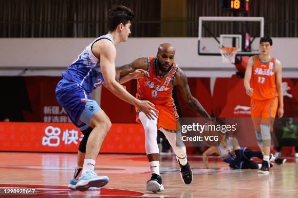 Robert Wilson 'Trae' Golden of Fujian Sturgeons drives the ball during 2020/2021 Chinese Basketball Association League match between Xinjiang Flying...