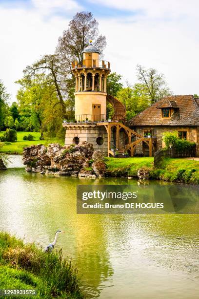 La Tour de Marlborough et la Laiterie de propreté au Hameau de la Reine du Château de Versailles, 7 mai 2019, France.