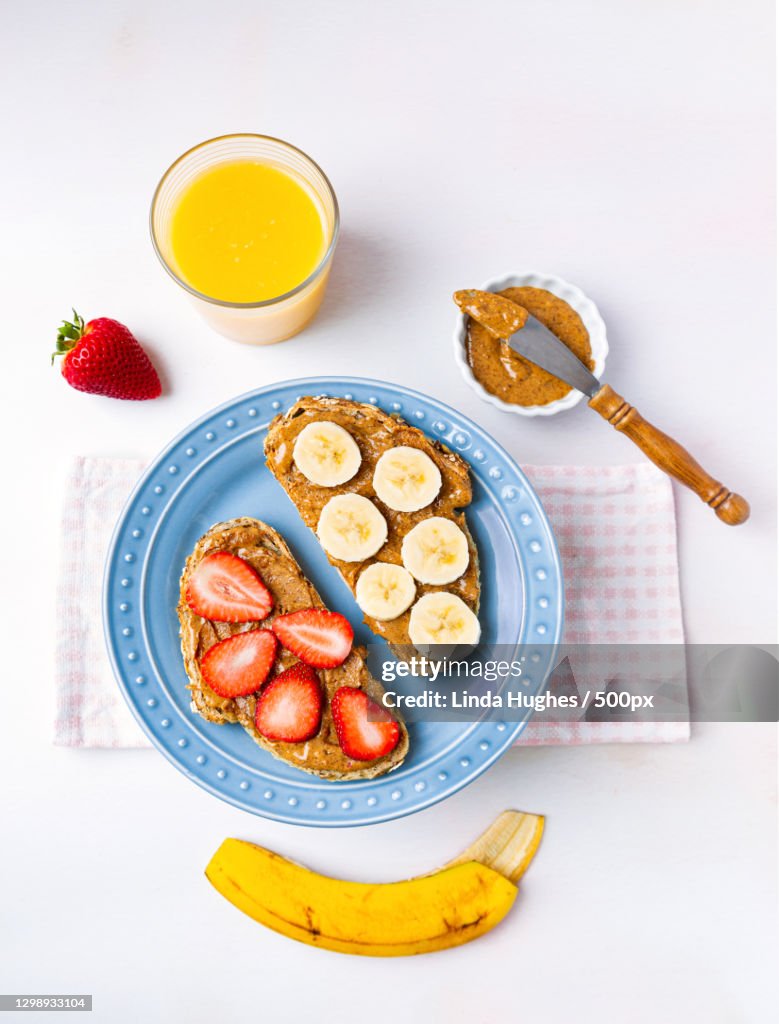 Directly above shot of breakfast on table,Manassas,Virginia,United States,USA