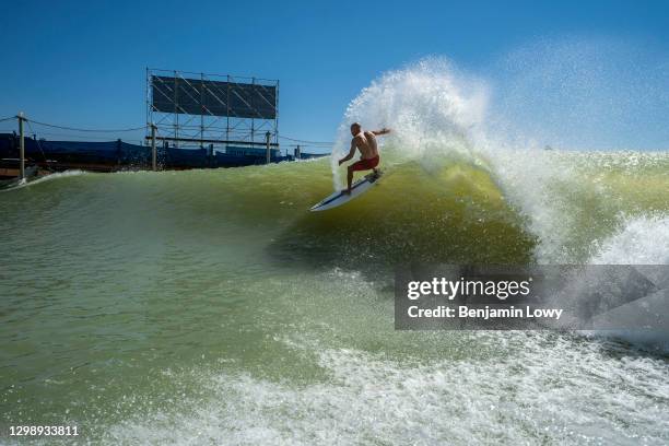 Kelly Slater surfs at the W.S.L. Surf Ranch, a wave pool built for surfing amid farmland, on September 09, 2018 near Fresno, California.