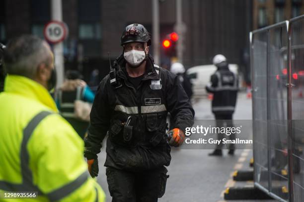 Bailiff outside the protest camp on January 27, 2021 in London, England. The eviction came after protesters revealed to press that they'd built a...