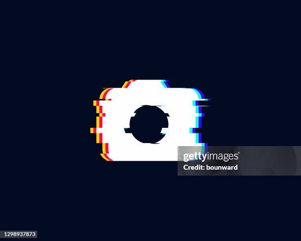 camera glitch icon - shattered text effect stock illustrations