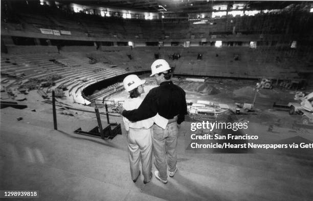 The San Jose Arena under construction, also known a the Shark Tank during Ice Hockey season, is home to the San Jose Sharks, April 16, 1993 Photo ran...