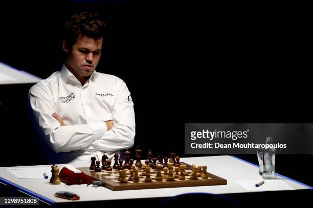 Magnus Carlsen of Norway competes against Fabiano Caruana of USA during the 83rd Tata Steel Chess Tournament held in Dorpshuis De Moriaan on January...