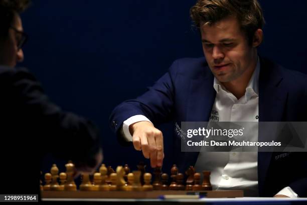 Magnus Carlsen of Norway competes against Fabiano Caruana of USA during the 83rd Tata Steel Chess Tournament held in Dorpshuis De Moriaan on January...