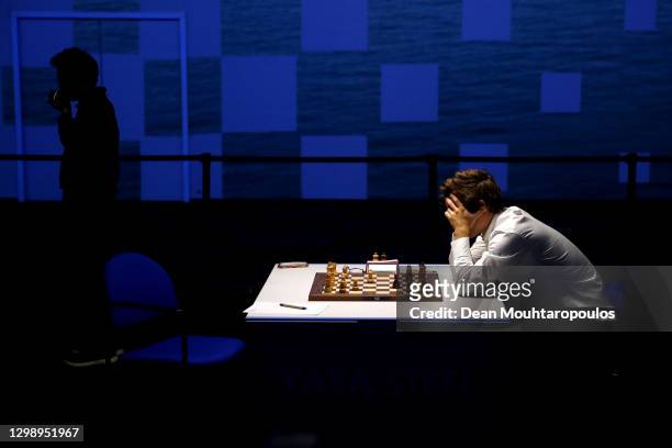 Magnus Carlsen of Norway competes against Fabiano Caruana of USA during the 83rd Tata Steel Chess Tournament held in Dorpshuis De Moriaan on January...