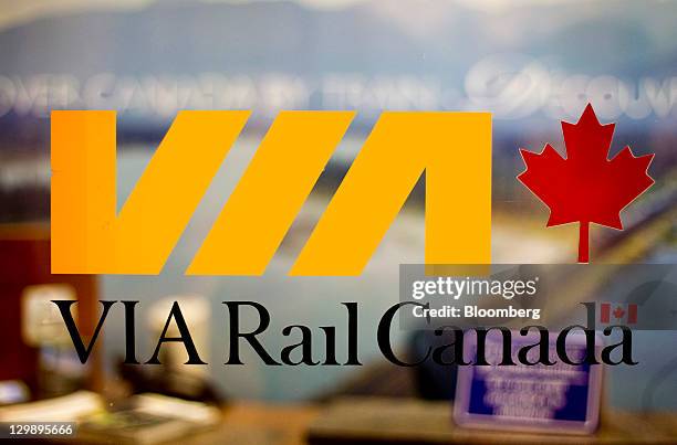 Via Rail Canada Inc. Signage is displayed at the company's office in Toronto, Ontario, Canada, on Tuesday, Oct. 18, 2011. Via Rail Canada Inc., an...