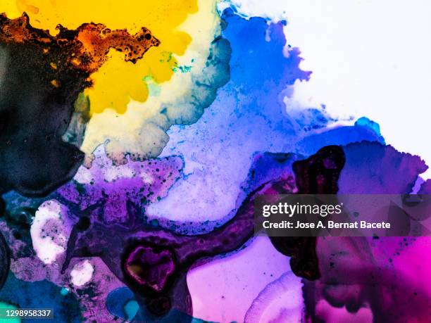 abstract background, alcohol ink wash texture on white paper. - image technique stock pictures, royalty-free photos & images