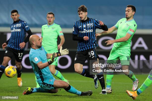 Aleksej Miranchuk of Atalanta B.C. Scores their sides third goal during the Coppa Italia match between Atalanta BC and SS Lazio at Gewiss Stadium on...