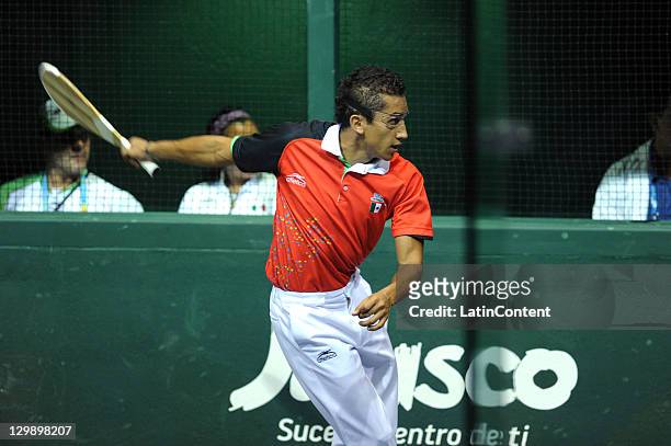 October 21: Jorge Verdeja and Adrian Raya of Mexico competes against Sebastian Orte and Alejandro Romero of Chile in men pelota during 2011 Pan...