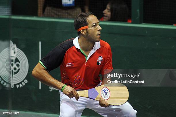 October 21: Jorge Verdeja and Adrian Raya of Mexico competes against Sebastian Orte and Alejandro Romero of Chile in men pelota during 2011 Pan...