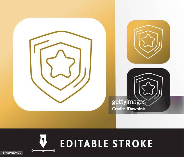 awards trophies and winning shield themed thin line icon set - editable stroke - editable gold text stock illustrations