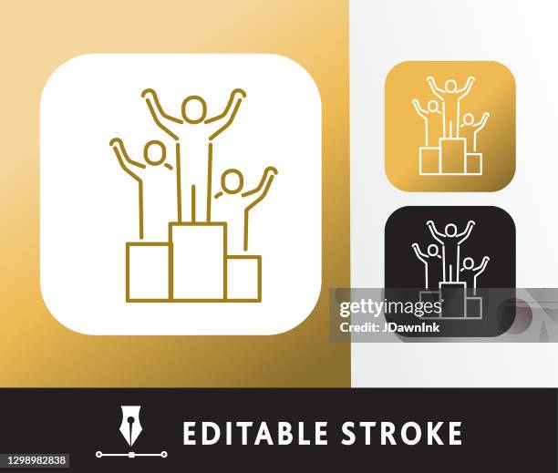 awards trophies and winner's podium themed thin line icon set - editable stroke - editable gold text stock illustrations