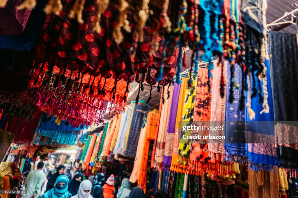 Colorful scarfs on Indian bazaar