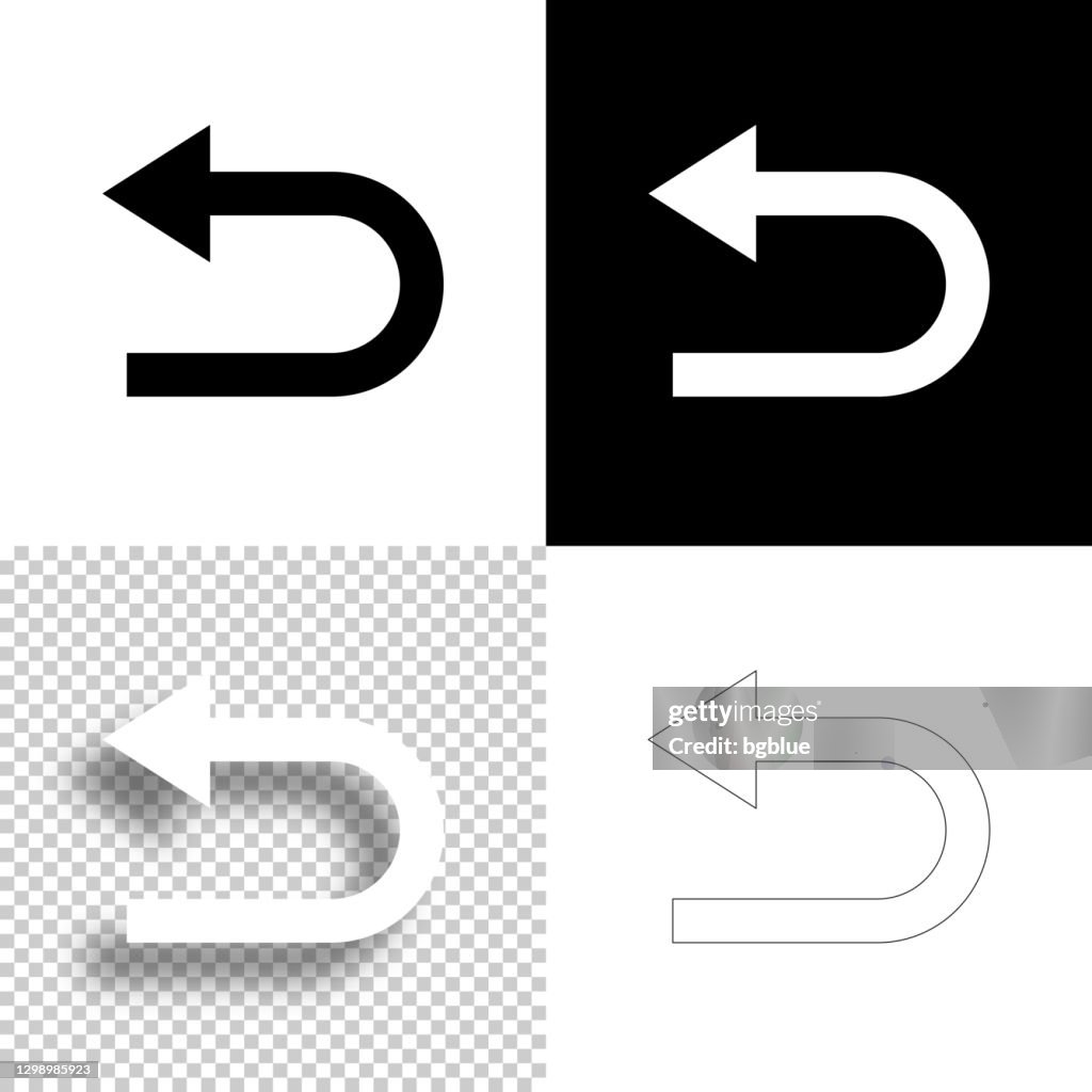 U 形轉彎方向箭頭。用於設計的圖示。空白、白色和黑色背景 - 線條圖示