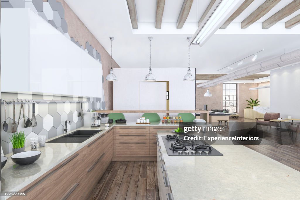 Modern Open Plan Office Interior Kitchen High-Res Stock Photo - Getty ...