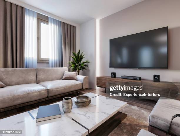 apartment living room interior - home theater stock pictures, royalty-free photos & images