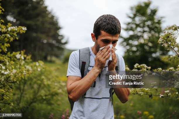 having  problem with pollen allergy - blowing nose stock pictures, royalty-free photos & images