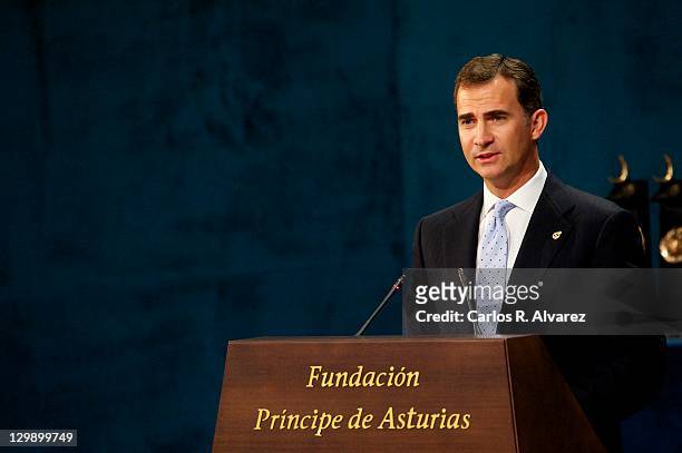 Prince Felipe of Spain attends the "Prince of Asturias Awards 2011" ceremony at the Campoamor Theater on October 21, 2011 in Oviedo, Spain.