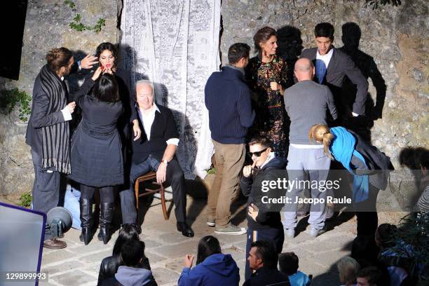 Stenfano Gabbana, Domenico Dolce, Monica Bellucci and Bianca Balti sighting on the set of a Dolce & Gabbana commercial on October 21, 2011 in...