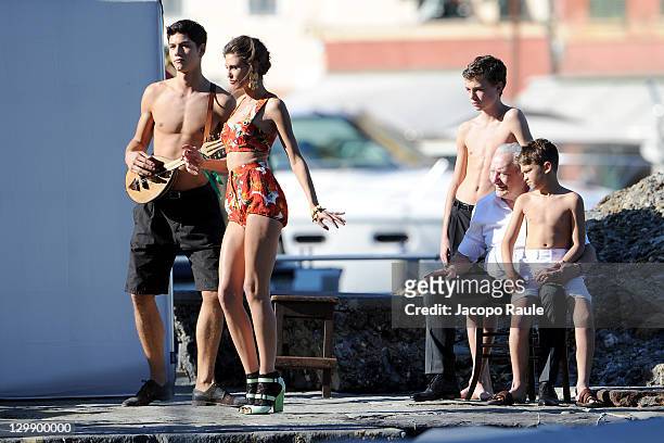 Simone Nobili and Bianca Balti sighting on the set of a Dolce & Gabbana commercial on October 21, 2011 in Portofino, Italy.