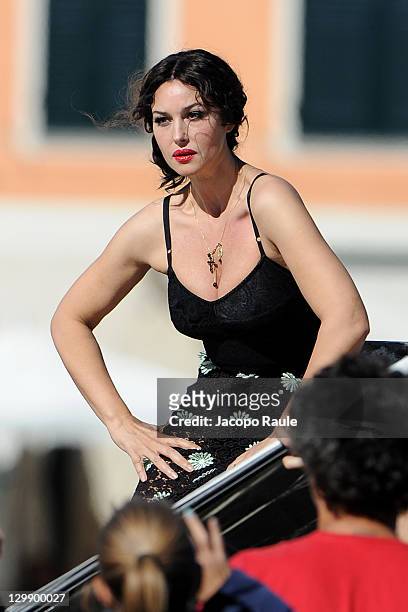 Monica Bellucci sighting on the set of a Dolce & Gabbana commercial on October 21, 2011 in Portofino, Italy.
