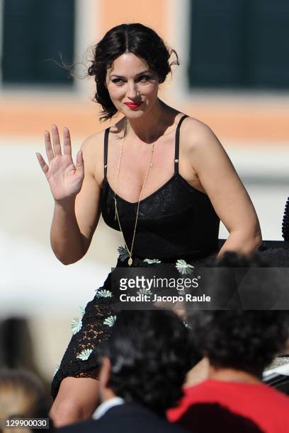 Monica Bellucci sighting on the set of a Dolce & Gabbana commercial on October 21, 2011 in Portofino, Italy.
