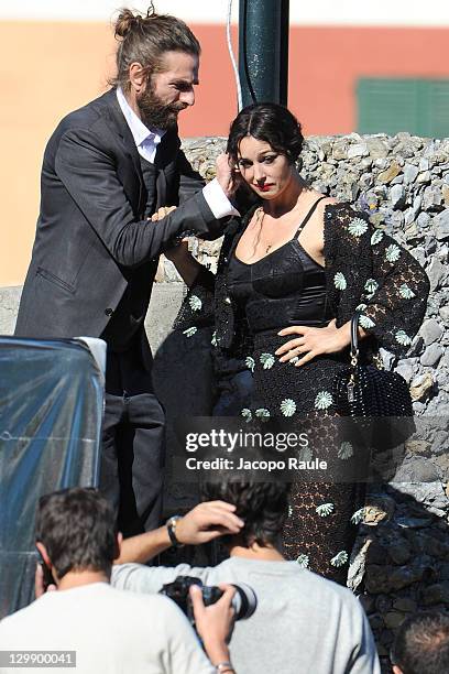 Monica Bellucci sighting on the set of a Dolce & Gabbana commercial on October 21, 2011 in Portofino, Italy.