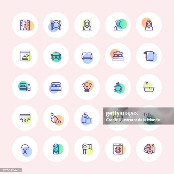 accommodation line icons - suite stock illustrations