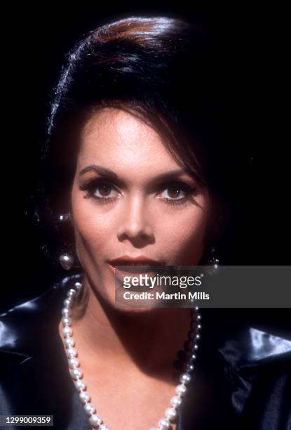English actress and model, perhaps best known for her roles in two James Bond films, Martine Beswick poses for a portrait circa October, 1968 in Los...