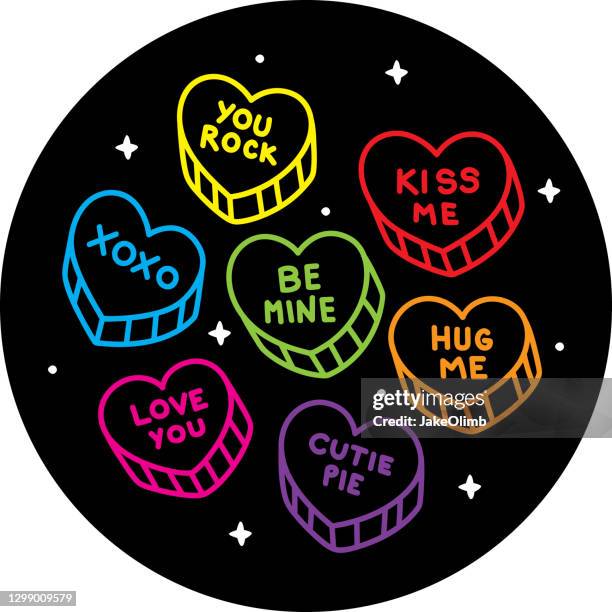 stockillustraties, clipart, cartoons en iconen met candy harten doodle 1 - snoephart